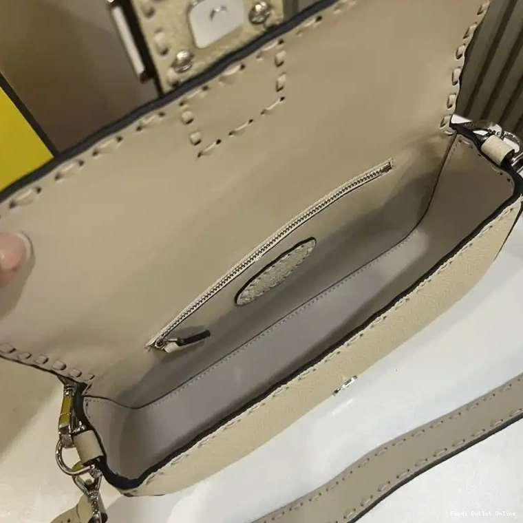 Cheap Selleria Romano In Baguette Medium Beige Bag Fendi Cuoio Leather 0608
